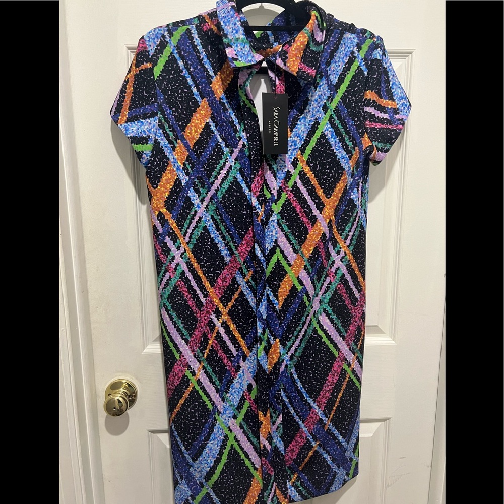 FLASH SALE! NWT SARA CAMPBELL Stretch Plaid Shirt Dress Shift Dress (8)